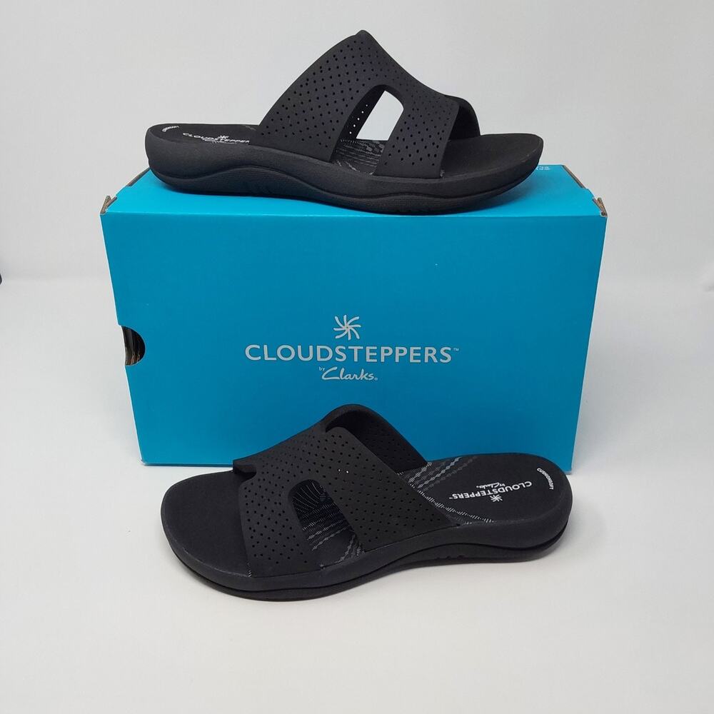Clarks Cloudsteppers Sunmaze Bali Black Slide Sandals Women's Size 8 M